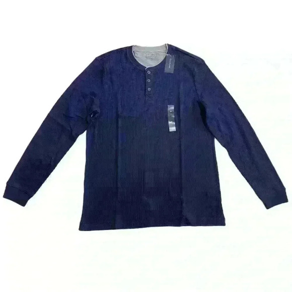 Club Room Men's Thermal Henley Shirt Navy Blue Size M Crewneck three button - Picture 3 of 9